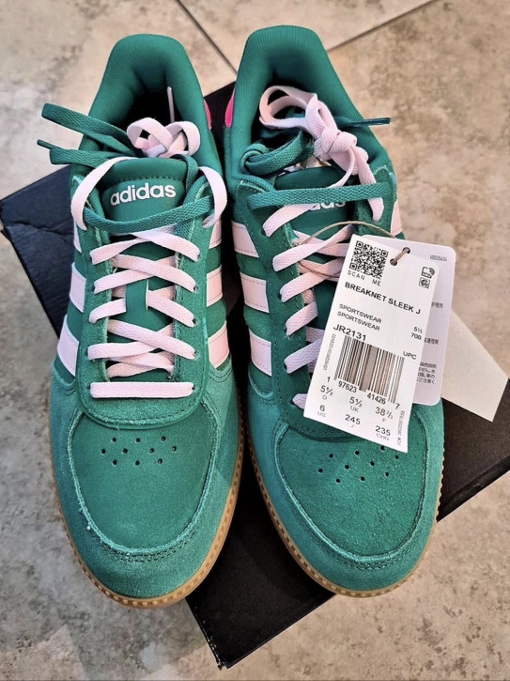 adidas Green Suede Sneakers Pink Heel Gum Sole NWT